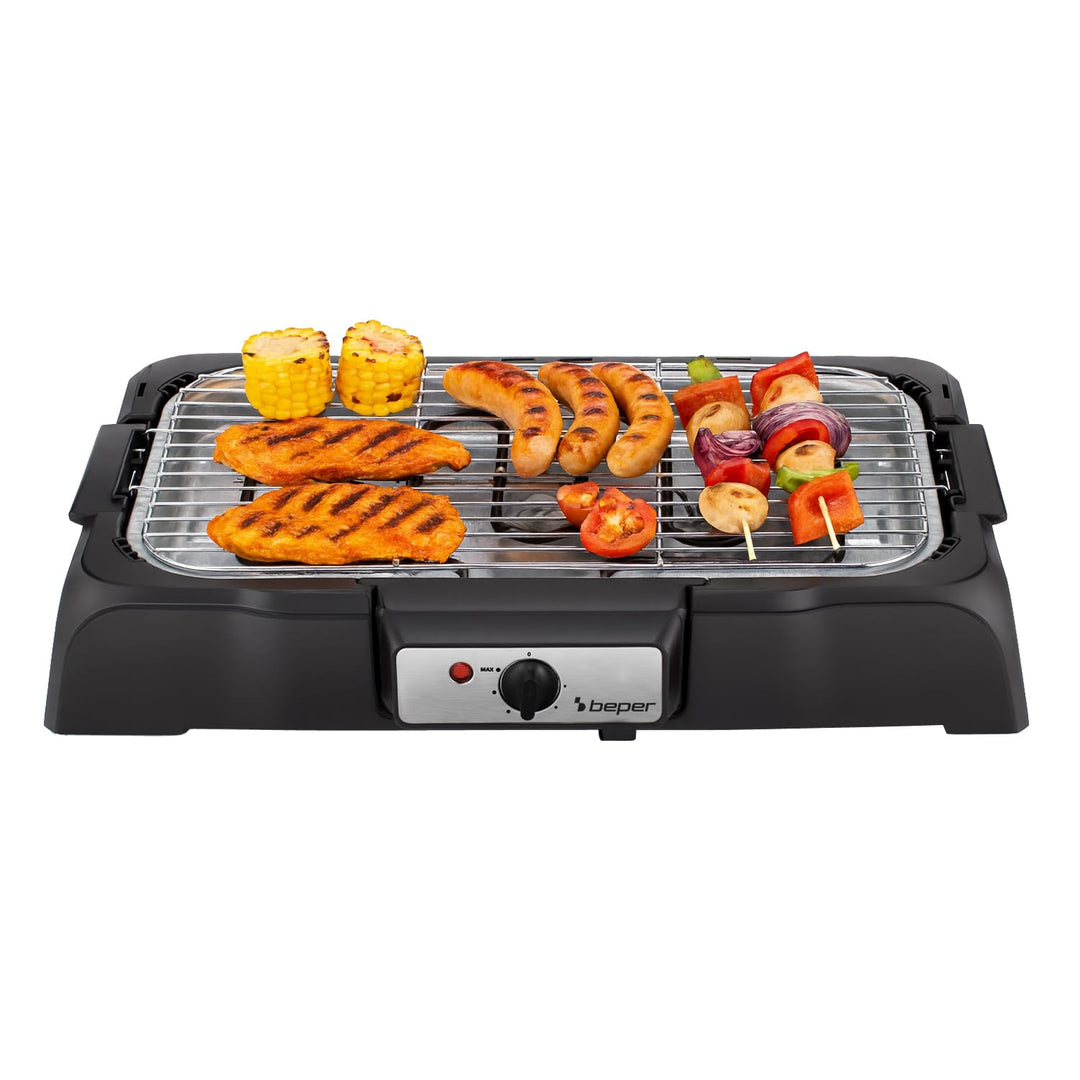 BEPER P101BBQ001 2000W Elektrogrill, XXL-Grillfläche (41,5 x 24 cm), rauchfreies Grillen, zwei Grill