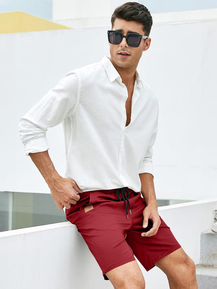 JMIERR Kurze Hosen Herren Shorts Herren Sommer Chino Baumwolle Elastische Taille mit Taschen XXL Rot