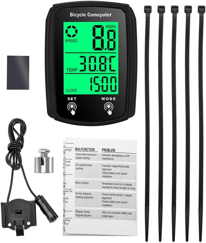 Fahrradcomputer Fahrrad Wasserdicht Kabelgebundener Tachometer Fahrrad Kilometerzähler mit LCD Displ