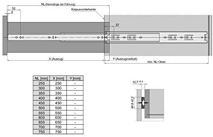 SOTECH 2 Paar (4 Stück) Vollauszüge KV3-45-H45-L300-NF schwarz 300 mm (eingeschoben) Kugelführung Tr
