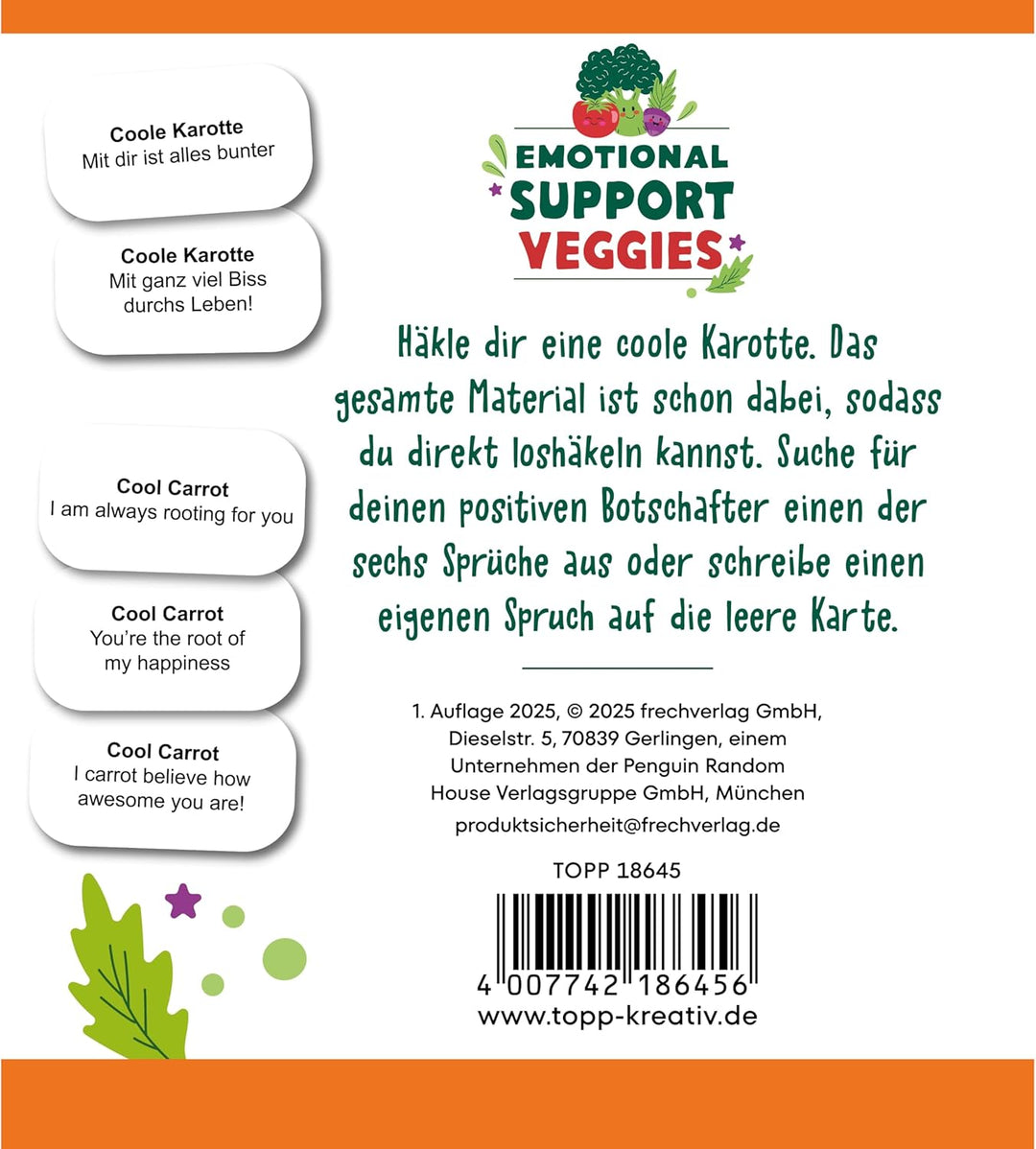 Emotional Support Veggies Häkelset Karotte: Anleitung, Misch-Garn in 2 Farben, Stickgarn, Füllwatte,
