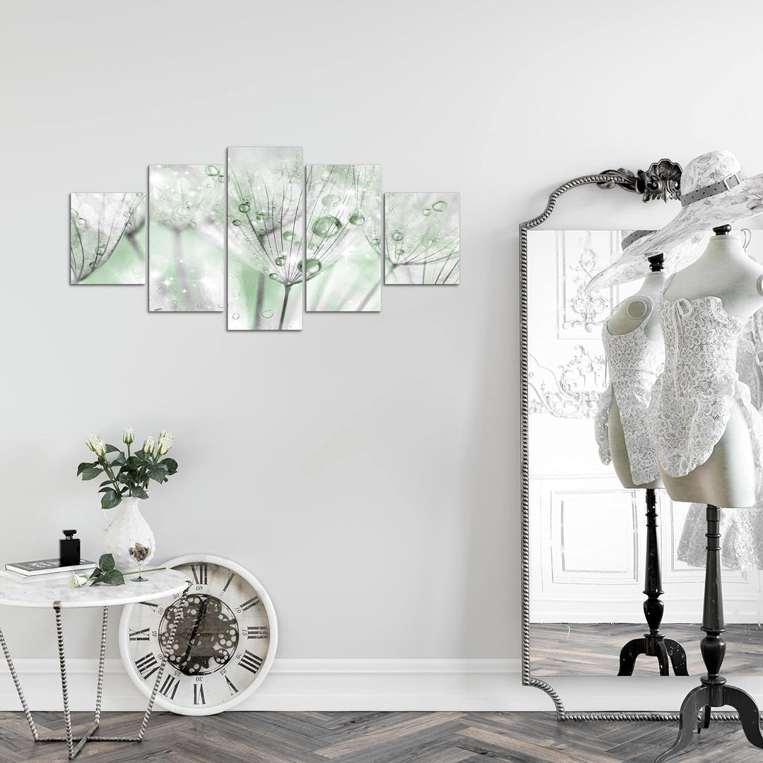 Runa Art Wandbilder Blumen Pusteblume 5 Teilig Bild auf Vlies Leinwand Deko Wohnzimmer Abstrakt Grau