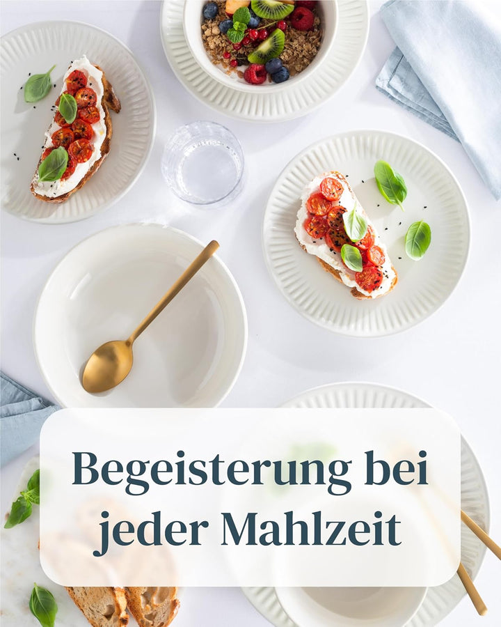 Steingut Teller Gross 6 Personen Hygge TESTSIEGER, Traumhaftes Skandinavisches Steingut Speiseteller