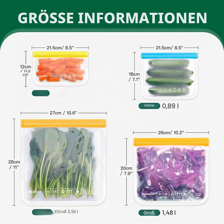 20er Pack Wiederverwendbare Aufbewahrungsbeutel, BPA-freie Wiederverwendbare Gefrierbeutel, Wiederve