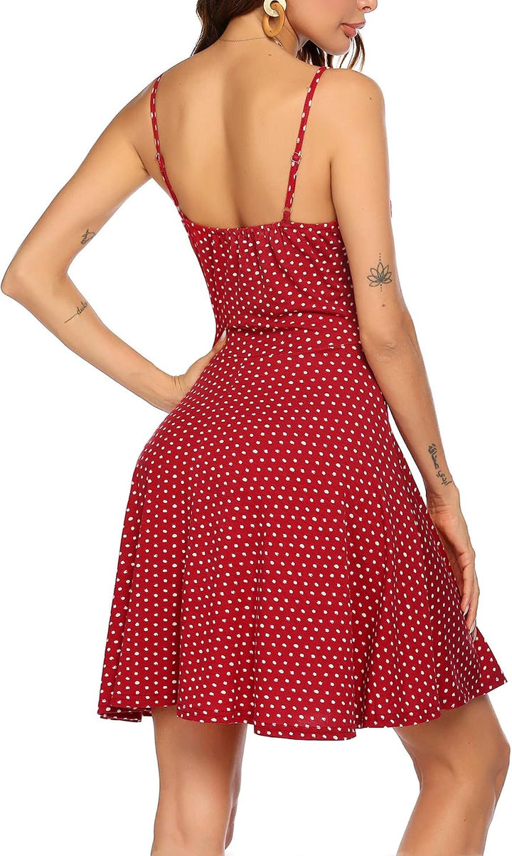 UNibelle Damen Sommerkleid Blumenmuster Kleid V-Ausschnitt Strandkleid Verstellbaren Spaghettiträger