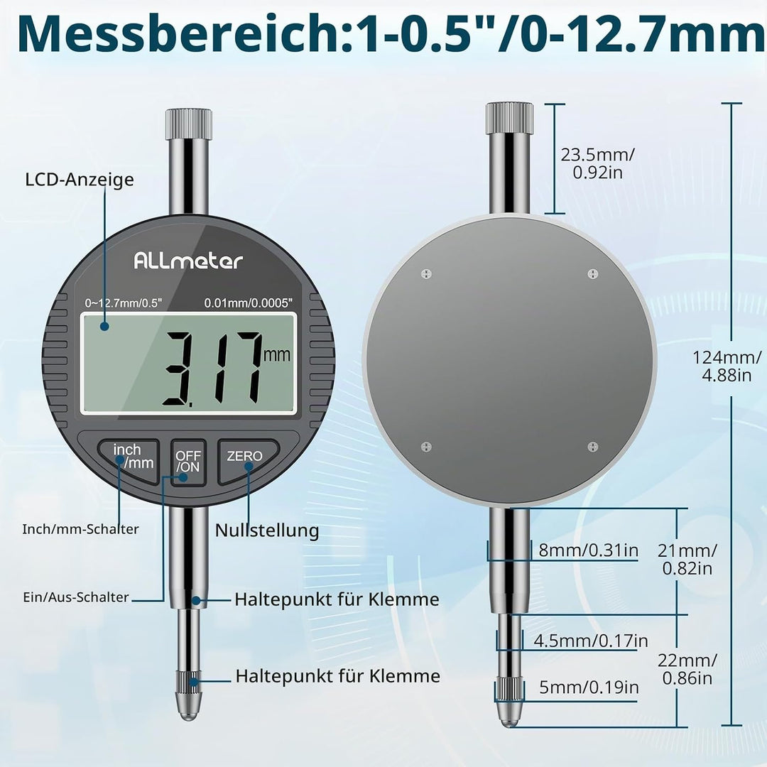 ALLmeter Digitales Bohrungsmessgerät Messuhr Set 50-160 mm Innendurchmesser Anzeige Messwerkzeug mit