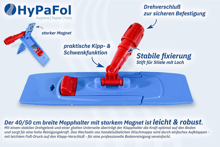 HyPaFol Baumwoll-Wischmopp mit Magnethalterung I 40cm Bodenwischer mit praktischer Verriegelung durc