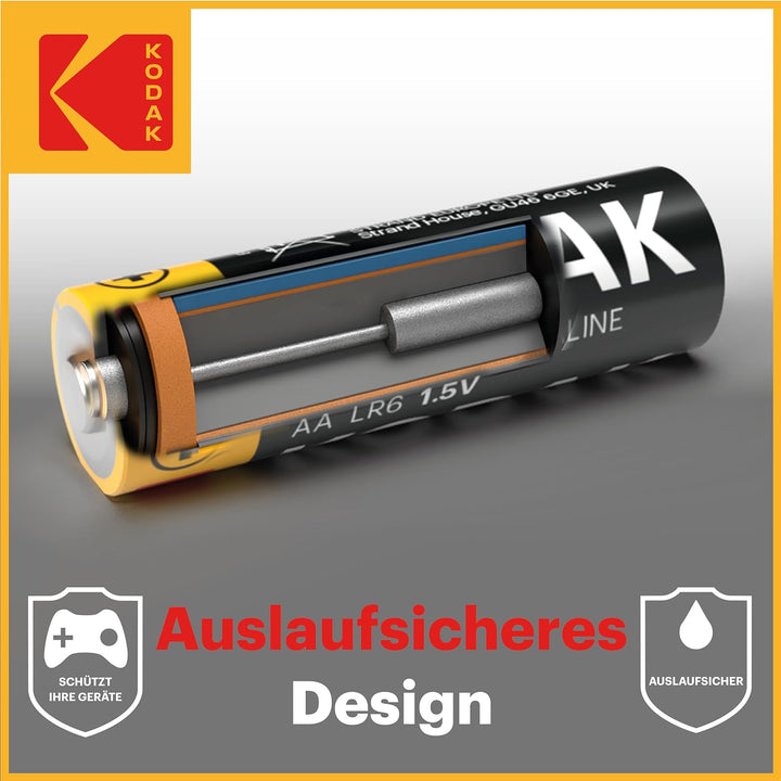KODAK AA Alkali Batterien 1,5V (40 Stück) Hochleistungsbatterien Bis Zu 145% längere Lebensdauer, 10