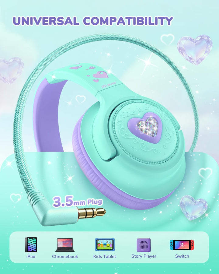 iClever kopfhörer Kinder,85 dBA Sicherer Klang,Faltbarer Over-Ear 3.5 mm kopfhörer Kinder mit Kabel,