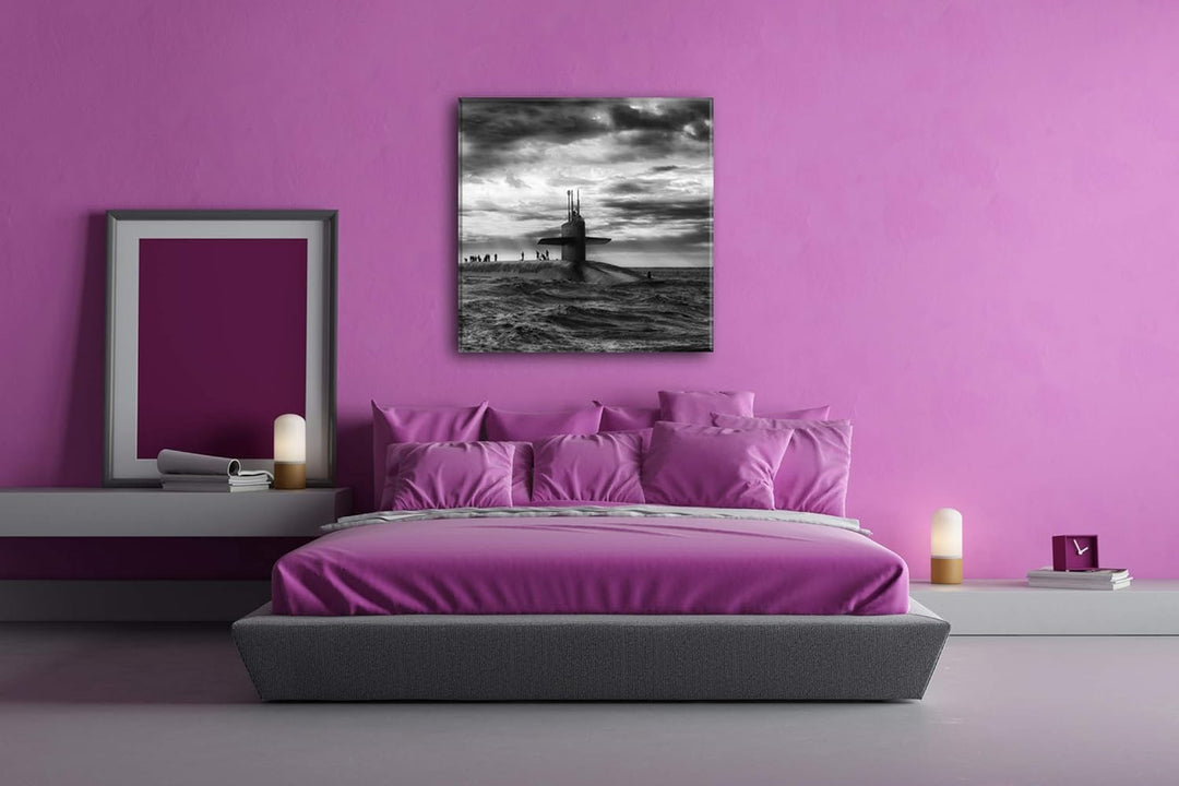 deyoli Militär U Boot auf offener See Format: 70x70 Effekt: Schwarz&Weiss als Leinwandbild, Motiv fe