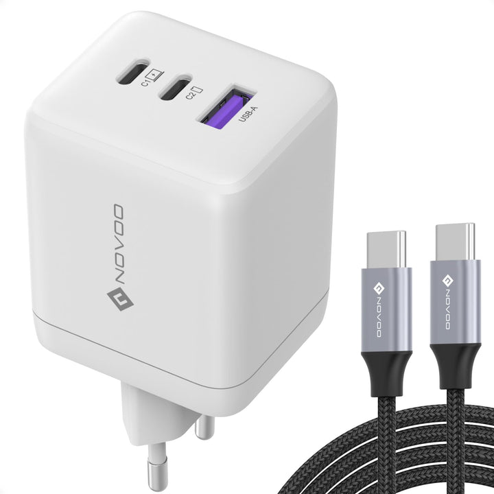 NOVOO 100W USB C Ladegerät GaN Ⅲ 3-Port USB C Netzteil Schnellladegerät PD MacBook Charger mit Ladek
