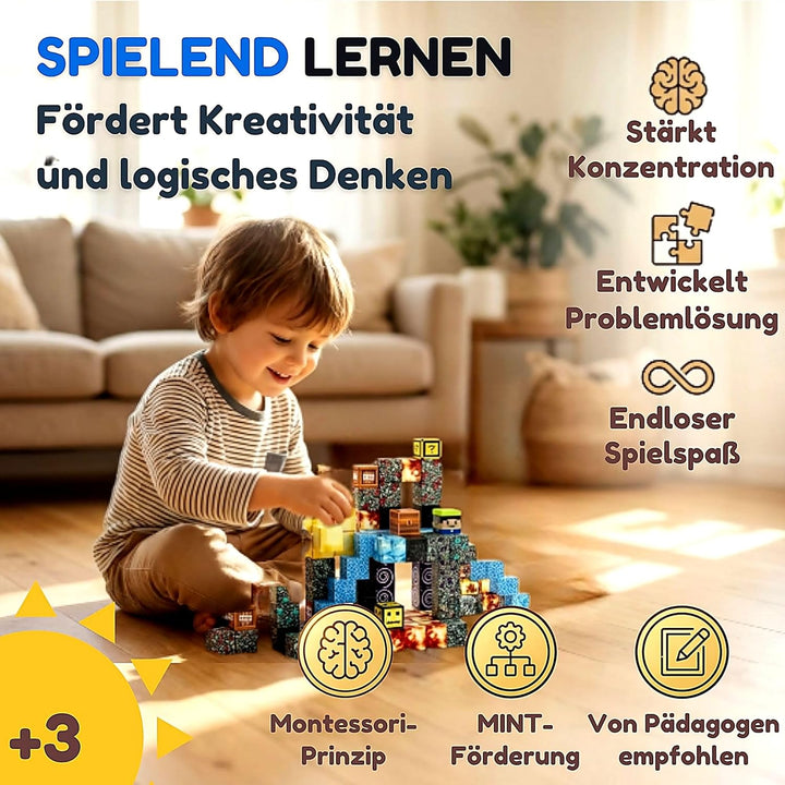 Mangetische Bausteine 100 Teile - Stem Spielzeug Magnetsteine ab 3 Jahre, Magnetwürfel inkl. Beutel