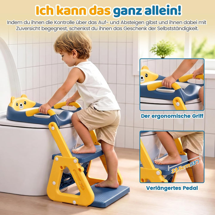 Orzbow Toilettensitz Kinder mit Treppe, Stabil Kinder Toilettensitz mit Dreiecksstruktur, Verlängert
