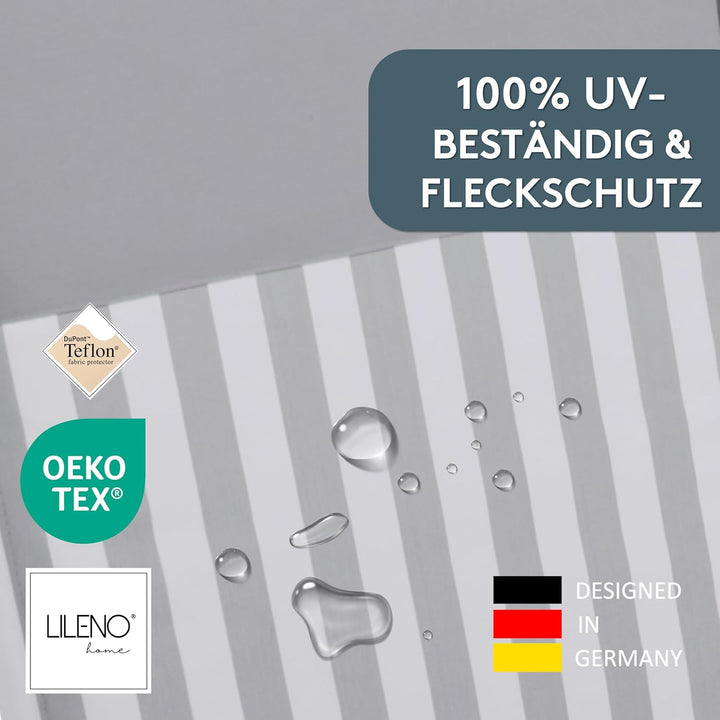 LILENO HOME Gartenstuhl Auflagen als [2er Set - Niedriglehner] in Streifen Hellgrau - Uni Hellgrau -