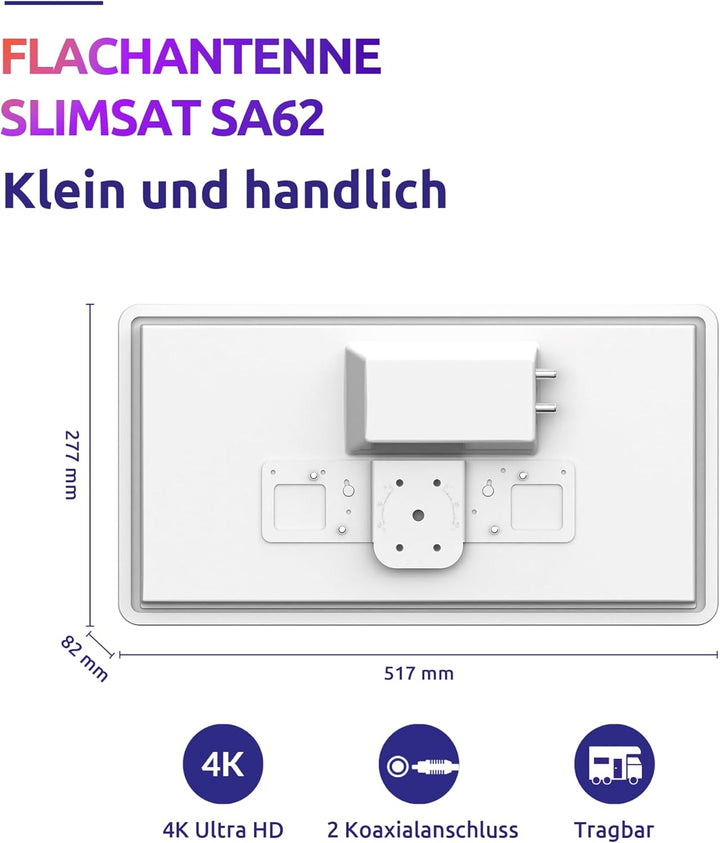 STRONG - SlimSat SA62 - Kompakte Satellitenantenne - Integriertes Twin LNB - mit Fensterhalterung -