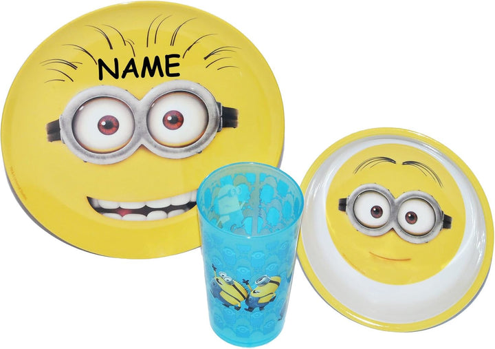 alles-meine.de GmbH 3 TLG. Geschirrset Minions - Melamin Trinkbecher + Teller + Müslischale - Kinder