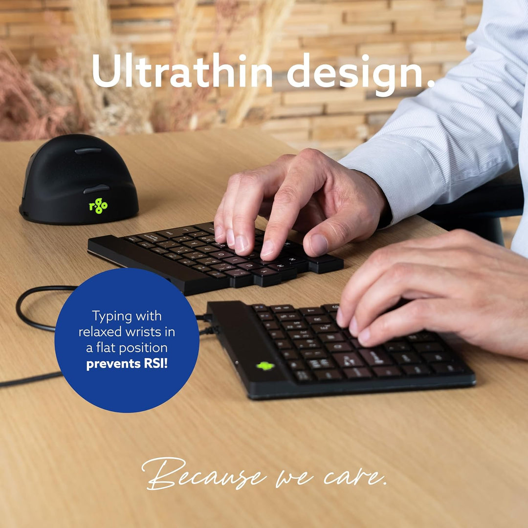 R-Go Split Tastatur, Ergonomische Design mit Geteilte Tastenfeld und Integrierter Pausenanzeige, QWE