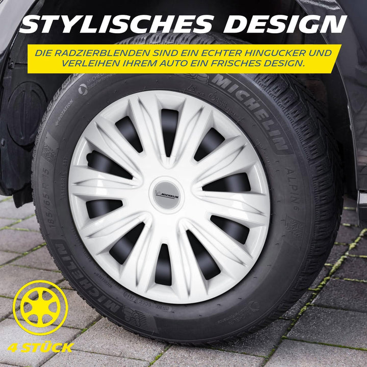 MICHELIN Radkappe MX-FW 16 Zoll Universal Radzierblende | 4 er Set Fürs Auto | ABS Kunststoff | Nigh