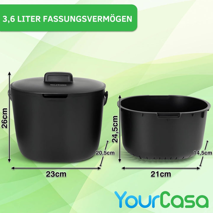 YourCasa Biomülleimer Küche 3,6L - Komposteimer für alltäglichen Biomüll Behälter Spülmaschinenfest