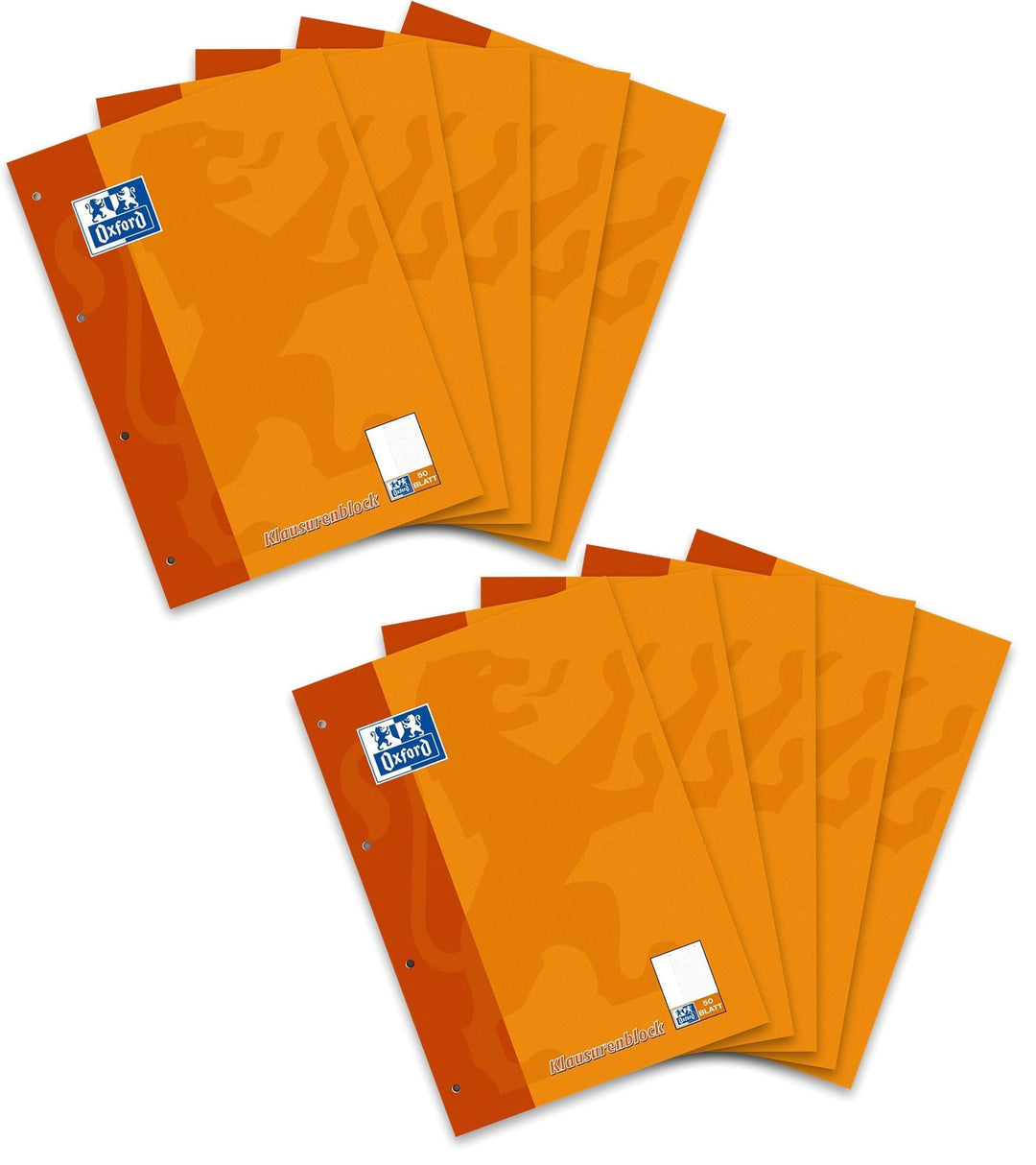 Oxford Schule Klausuren-Block A4, liniert mit Rand, 50 Blatt, orange (10er Pack), 10er Pack
