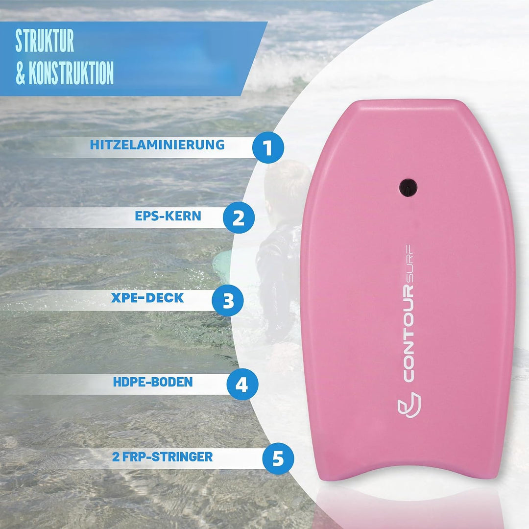 Reed Body Board Bodyboard für Strand, Kinder, Leichter EPS-Core, Doppelk, doppeltes Drehgelenk, gewi