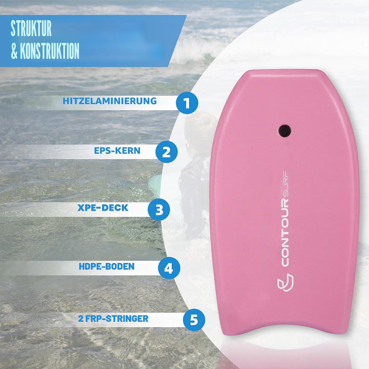 Reed Body Board Bodyboard für Strand, Kinder, Leichter EPS-Core, Doppelk, doppeltes Drehgelenk, gewi