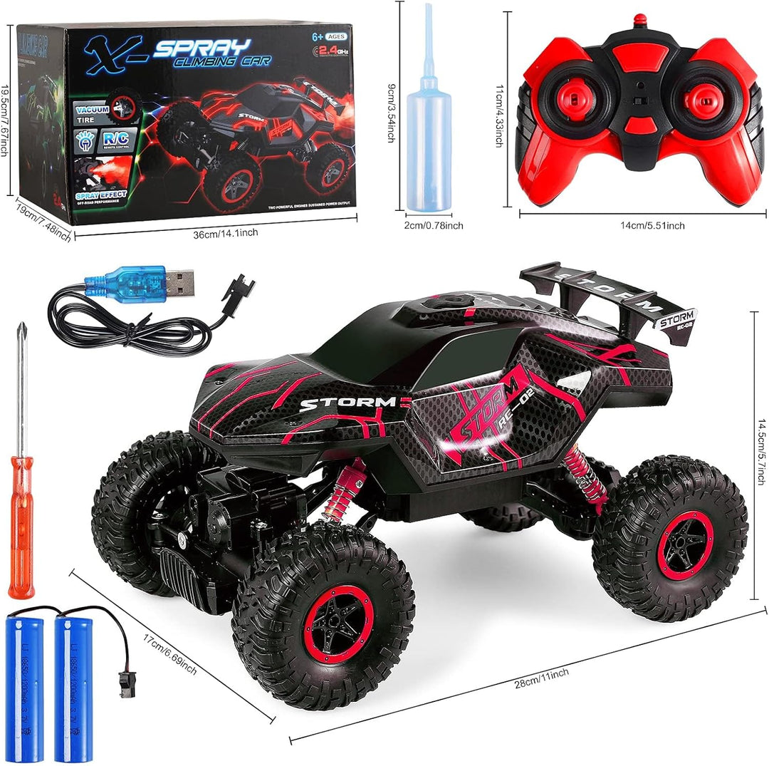 Herefun Ferngesteuertes Auto, 2.4GHz RC Auto für Kinder mit LED Licht und Spray, 4WD Wiederaufladbar