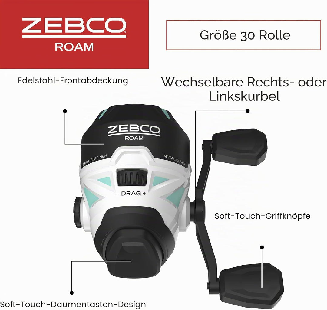 Zebco Roam Teleskop-Angelrute und Spinn- oder Spincast-Angelrolle-Kombination, langlebige 1,8 m Fibe