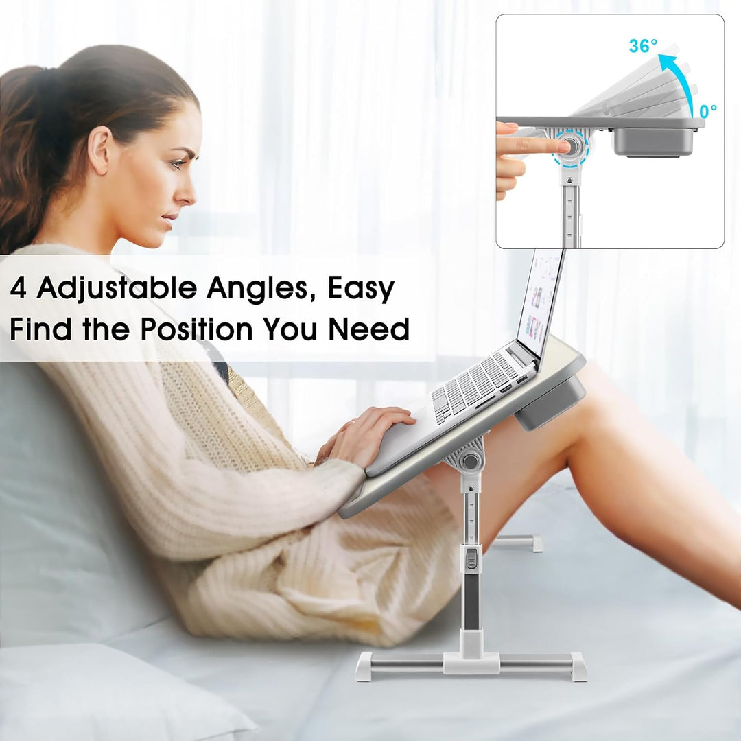 Laptoptisch fürs Bett, Höhenverstellbar, Winkelverstellbar, Betttisch Klappbar mit Laptop Kühler, Sc