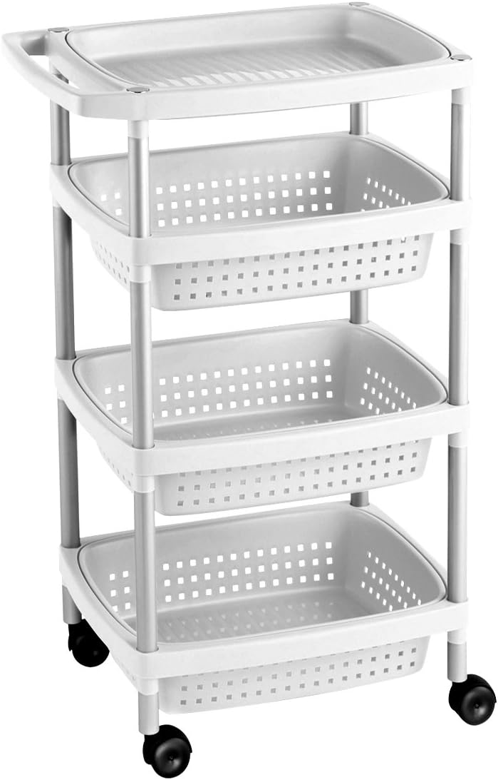TATAY 7738201 - 4-stufiger Gemüsewagen, Kunststoff, Weiss, 33 x 43 x 10,3 cm, One Size 4 Abnehmbare