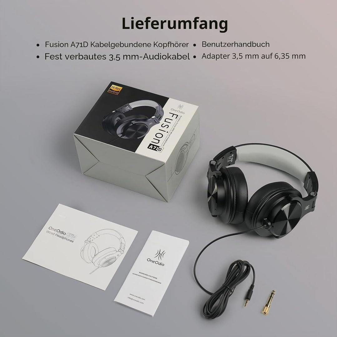 OneOdio A71D Over-Ear Kopfhörer, Studio Monitor Kopfhörer mit Kabel, Hi-Res Audio, faltbares Design