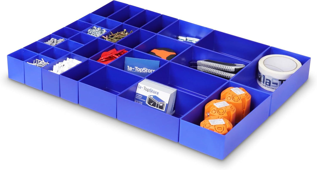 1a-TopStore 32-tlg. Einsatzkästen-Set, Blau, für Schubladen von Material- und Werkzeugschränken, Wer