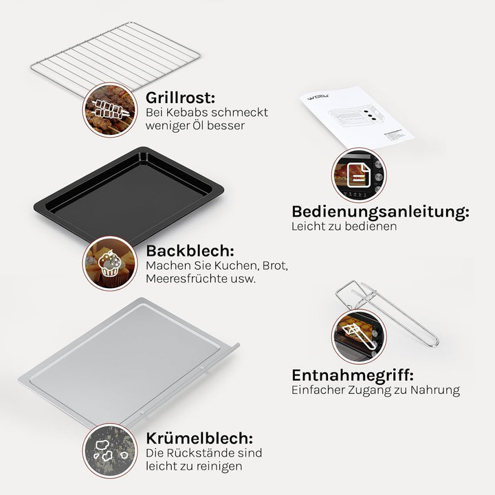 WOLTU Mini Backofen 25 Liter, 1500 Watt Toasterofen | Pizzaofen | Krümelblech mit Timer Minibackofen
