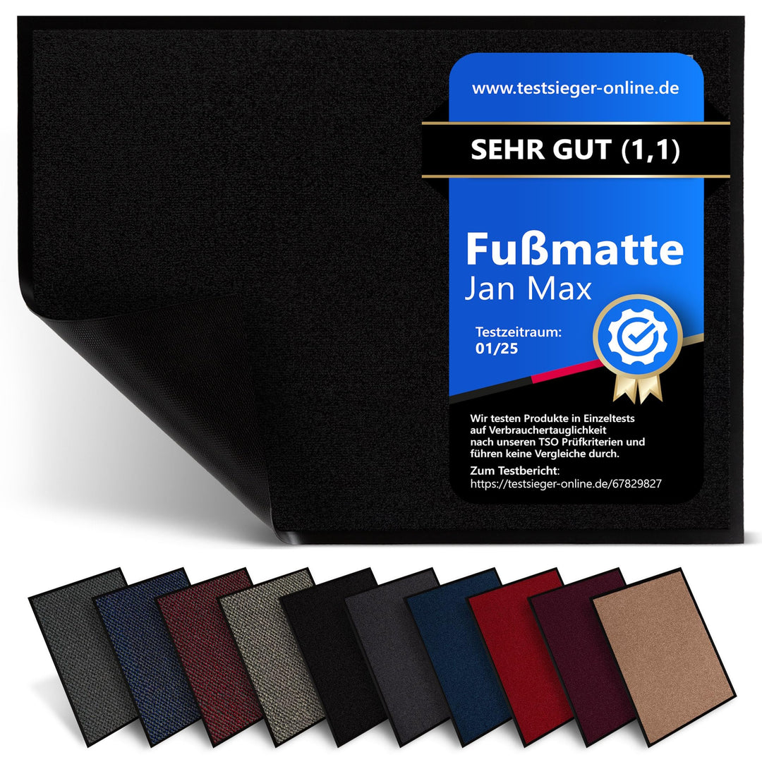 Jan Max Schmutzfangmatte - 8 Farben - Fussmatte mit 2900g/m2 PP Twisted Heatset Faser - 2,4l/m2 Feuc