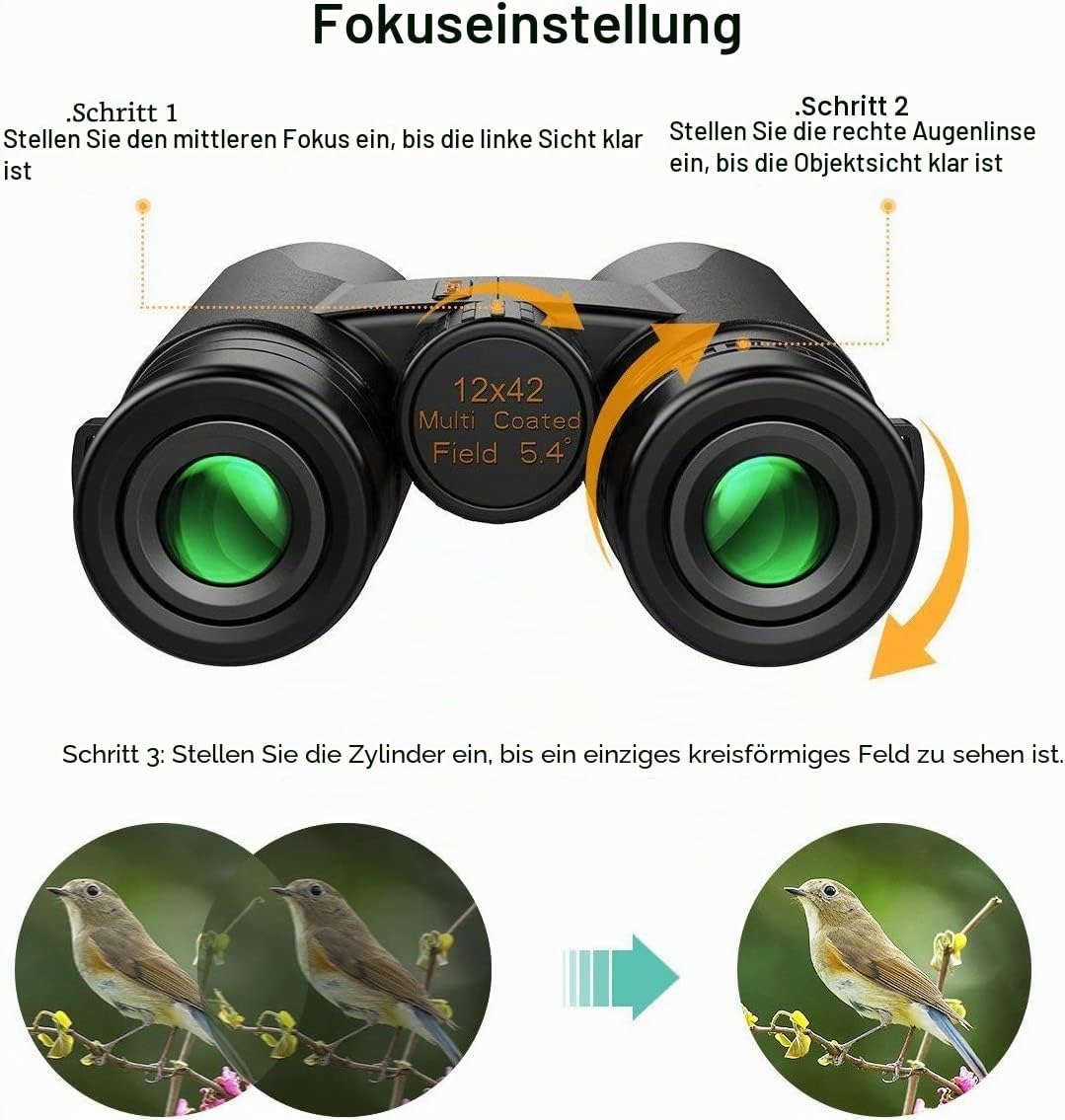 Kylietech Fernglas 12x42 HD Kompakte Ferngläser wasserdicht für Vogelbeobachtung, Wandern, Jagd, Sig