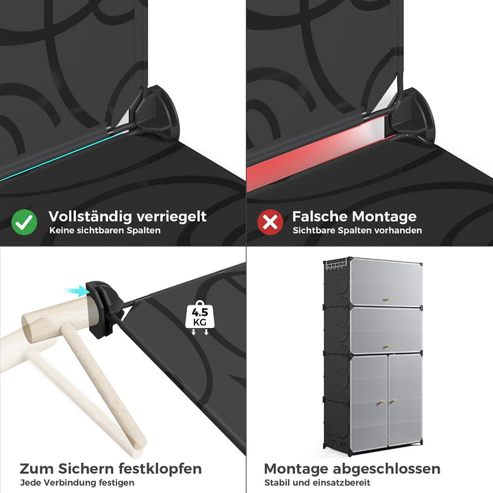 Mondeer Schuhregal, Schuhschrank 8 Ebenen mit Türen, Kunststoff Aufbewahrungsschrank mit Verstellbar