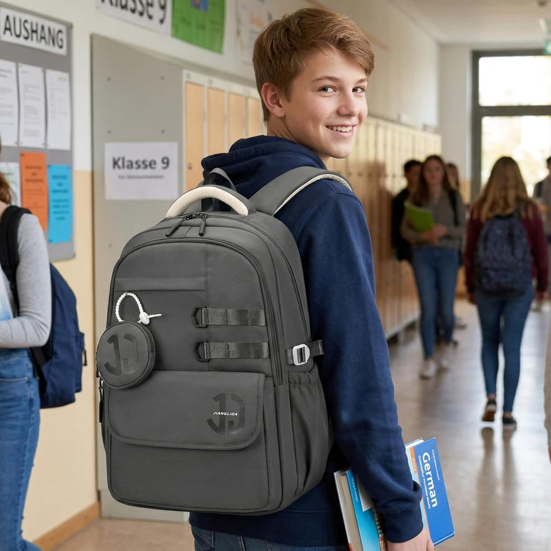 JANSBEN Wasserdichter Schulrucksack für Teenager Jungen und Mädchen, Mehrfachfach Design für Schule