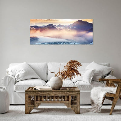 Panorama Bilder auf Leinwand 100x40cm Leinwandbild Berge Schnee Winter Gross Wanddeko Bild Schlafzim