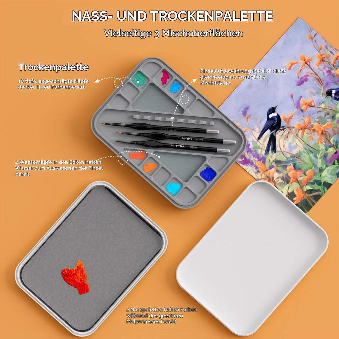 Nicpro Nasspalette für Malen Miniatur, Wet Palette 100 Stück Palettenpapier, 4 Stück Schwämmen, Pins