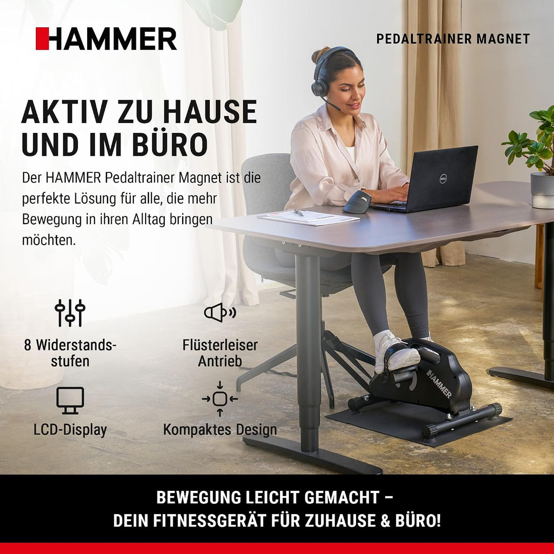 HAMMER Pedaltrainer Set Magnet - standfest, leise &amp; mobil inkl. Anti-Rutsch-Matte &amp; Befestigungsband