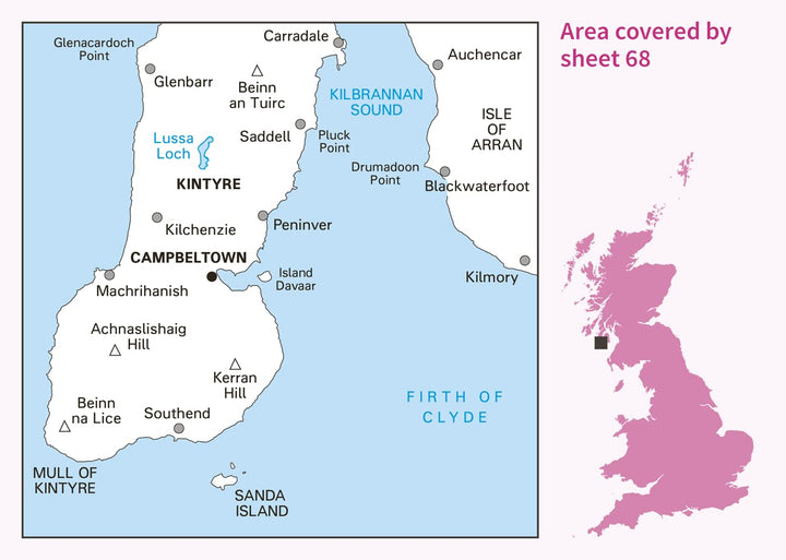 South Kintyre & Campbeltown (OS Landranger Map, Band 68), Karte