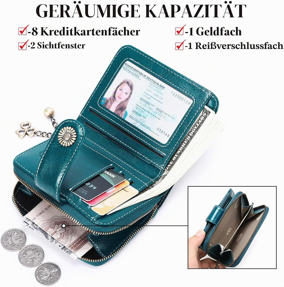 SENDEFN Geldbörse Damen Klein,Geldbeutel Frauen Echtes Leder,mit Münzfach Kleines Zipper Brieftasche