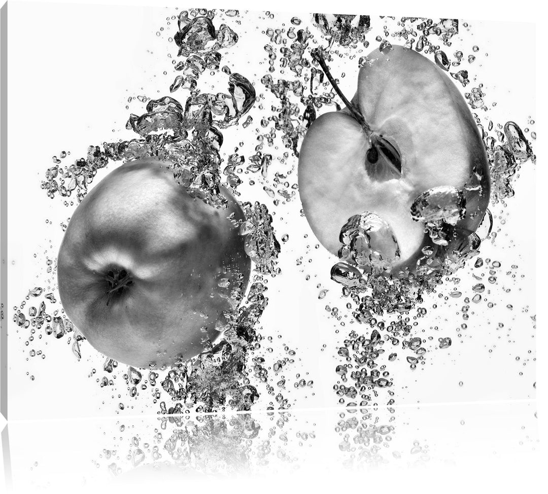 Pixxprint Monocrome, Frische Apfelscheiben im Wasser, Format: 100x70 auf Leinwand, XXL riesige Bilde