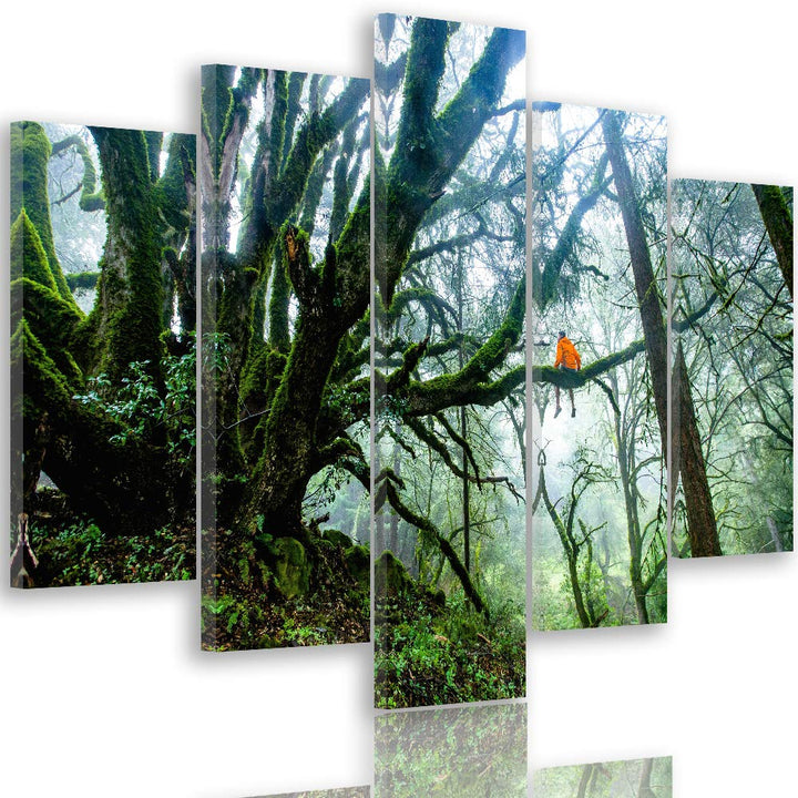 Feeby Wanddeko XXL Landschaft Leinwandbild 5 Teilig Natur Wald Mensch grün 250x120 cm Leinwandbild 2