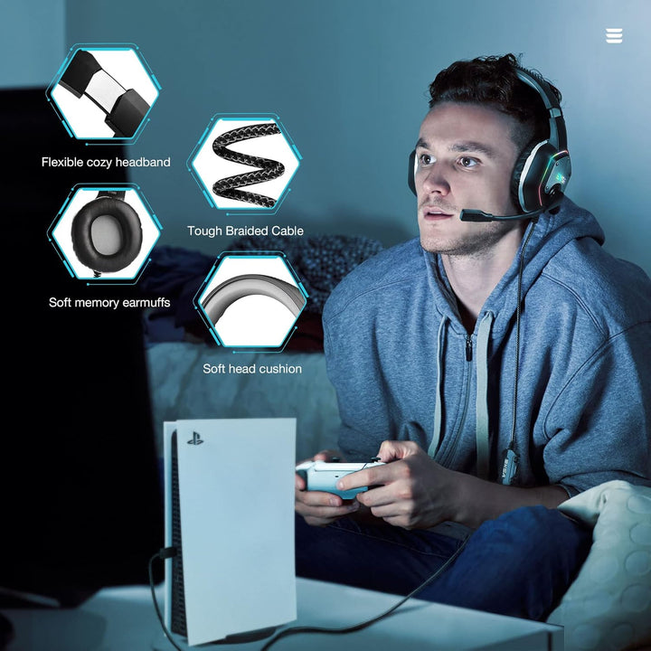 EKSA E1000 USB PC Gaming Headset mit Mikrofon, Gamer Headset mit Bass Surround Sound, RGB Beleuchtun