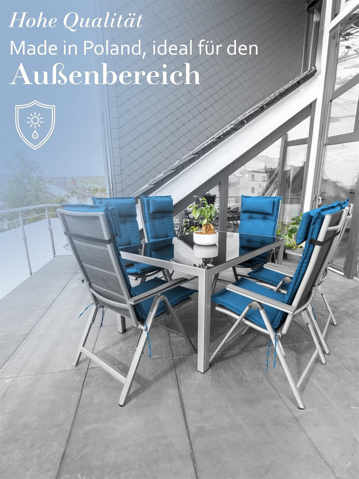 normani 6er-Set Stuhlauflagen Hochlehner mit Kissen 120x50 cm aus wasserdichtem und pflegeleichtem O
