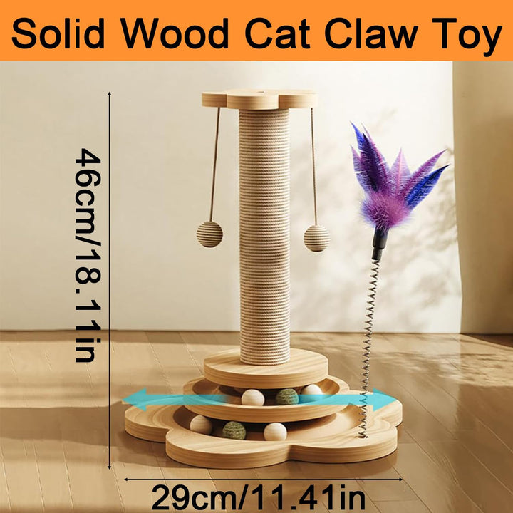 Kongming 4 in 1 Katzenspielzeug hölzernes, Katze Sisal Seil Kratzbaum mit hängenden Ball, Interaktiv