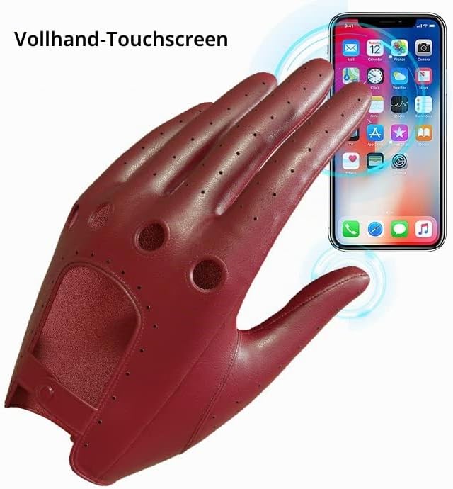 MGGMOKAY Damen Leder Autohandschuhe Lederhandschuhe Ungefüttert S Rot(thouchscreen), S Rot(thouchscr