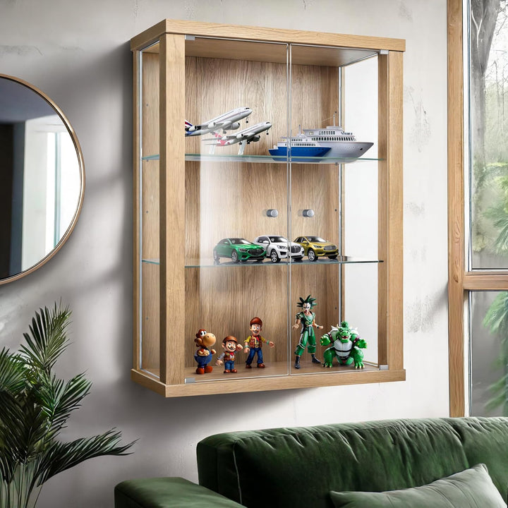 K-Möbel Hängevitrine Glas in Buche (80x60x25 cm) mit 2 höhenverstellbaren Glasböden - Modellauto Vit