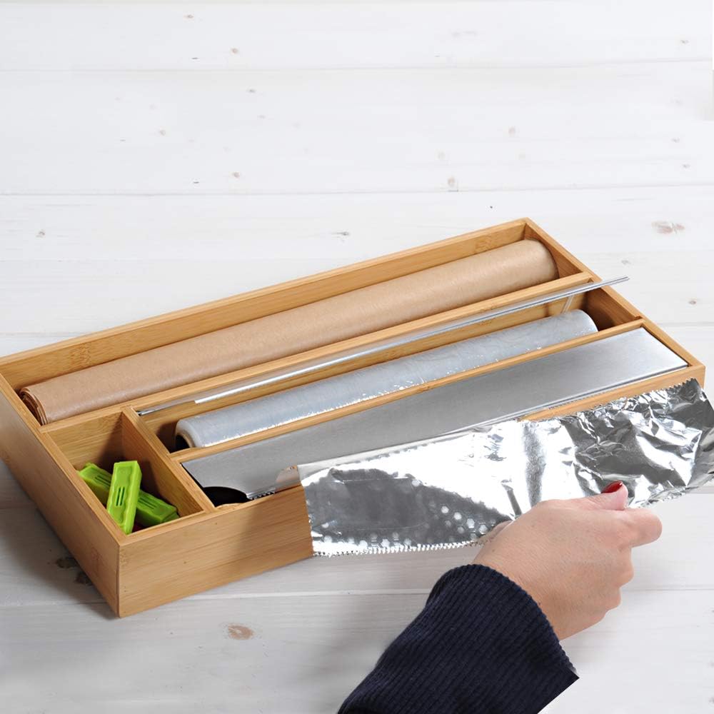 Kesper Folienspender aus FSC-zertifiziertem Bambus – 3-in-1 Organizer für Alufolie, Frischhaltefolie